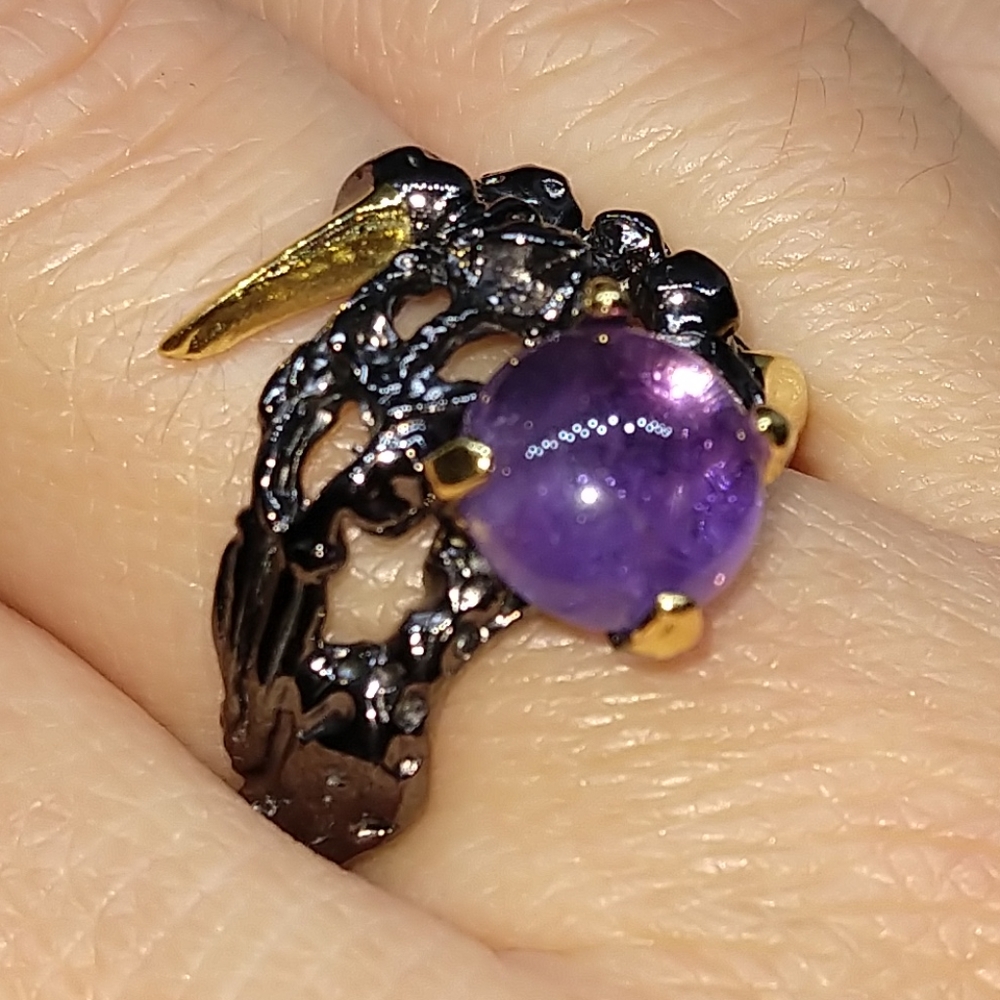 Cool natural amethyst sterling claw artistic ring - Picture 7 of 8